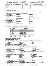Đề kiểm tra một tiết môn Tiếng Anh Khối 7 - Năm học 2018-2019